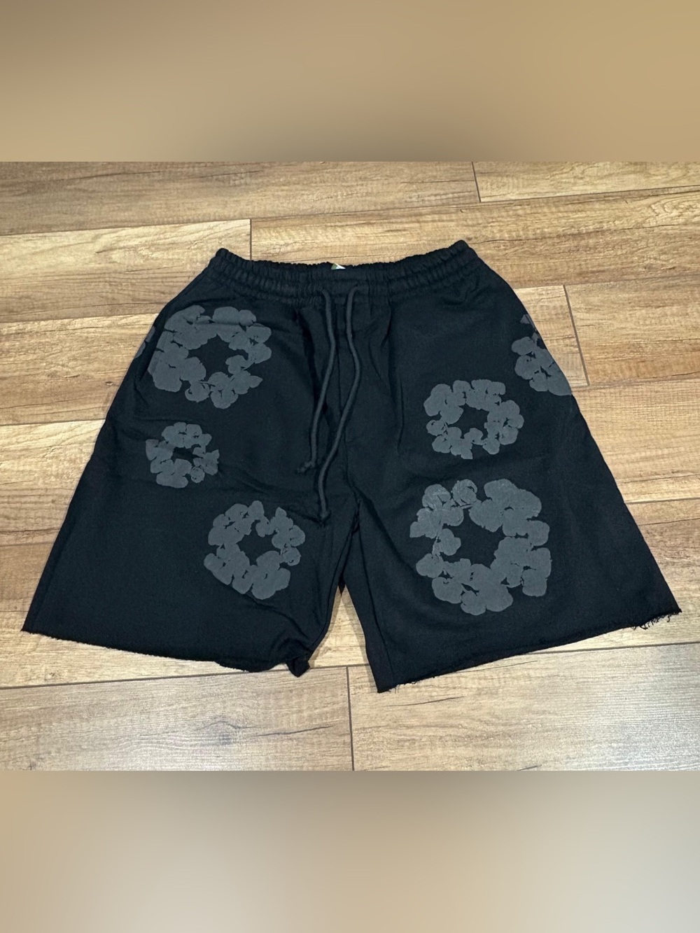 Denim Tears Black Monochrome Shorts Flower Design